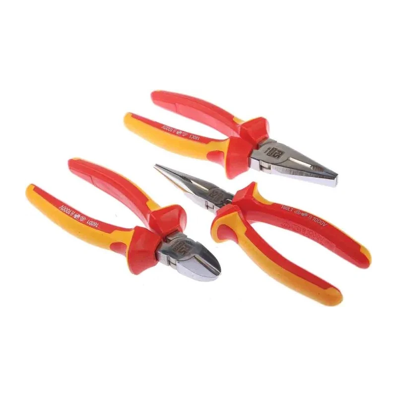 RS PRO 3-Piece VDE Insulated Plier Set Combination Cutters Long Nose Pliers 833-5931