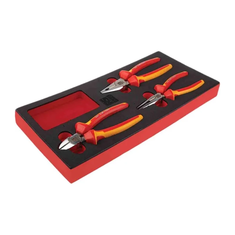 RS PRO 3-Piece VDE Insulated Plier Set Combination Cutters Long Nose Pliers 833-5931