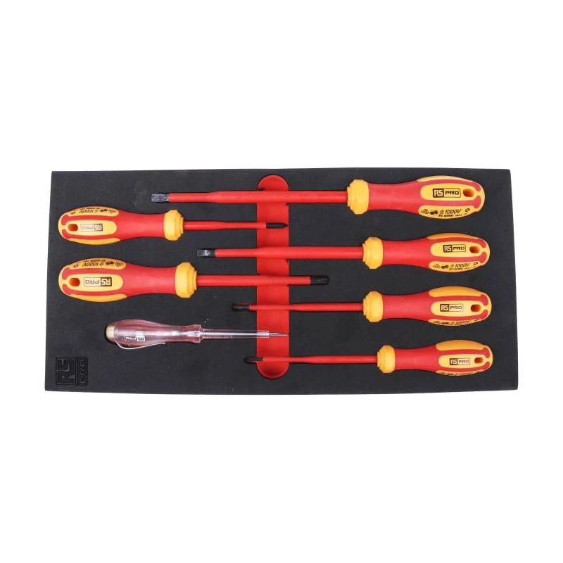 RS PRO Insulated Phillips and Slotted Screwdriver Set with 1000V VDE Voltage Tester 7-Piece 833-5941