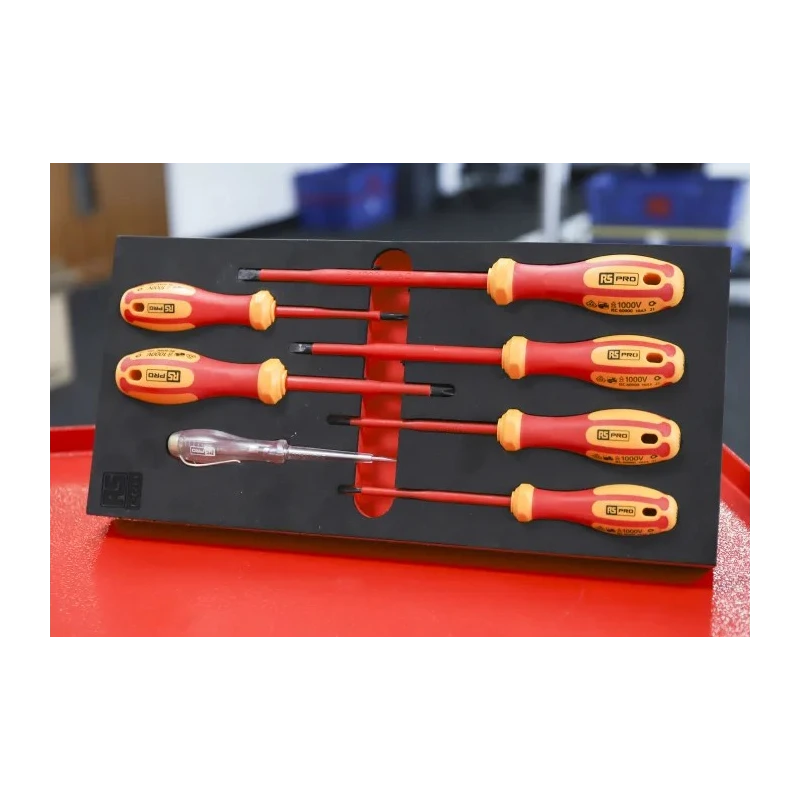 RS PRO Insulated Phillips and Slotted Screwdriver Set with 1000V VDE Voltage Tester 7-Piece 833-5941