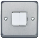 MK Electric Albany Plus 2 Gang 2 Way Tamperproof Fuse Carrier Screw Intelligent Dimmer DP Light Switch, Brushed K4672BRC