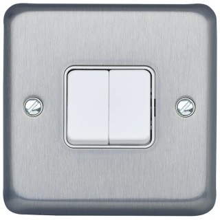 MK Electric Albany Plus 2 Gang 2 Way Tamperproof Fuse Carrier Screw Intelligent Dimmer DP Light Switch, Brushed K4672BRC