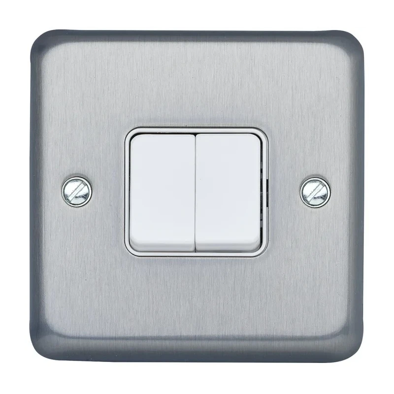 MK Electric Albany Plus 2 Gang 2 Way Tamperproof Fuse Carrier Screw Intelligent Dimmer DP Light Switch, Brushed K4672BRC
