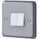 MK Electric Albany Plus 2 Gang 2 Way Tamperproof Fuse Carrier Screw Intelligent Dimmer DP Light Switch, Brushed K4672BRC