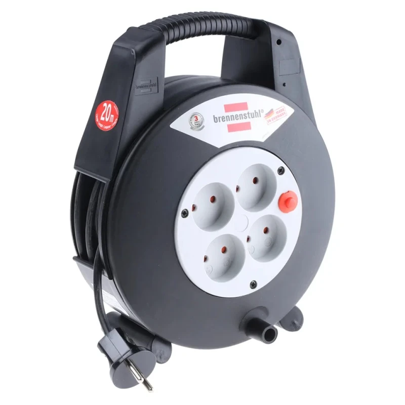 brennenstuhl VarioLine 20 m 4 Socket Type K Hose Reel Cable Reel 230V ac IP20 1618208501