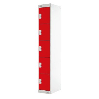 RS PRO 5 Door Steel Red Storage Locker, 1800 mm Height x 300 mm Width x 450 mm Depth 833-2945