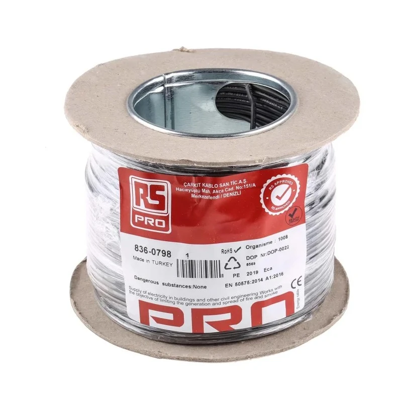 RS PRO 6491B Series Black 1.5 mm² Hook Up Wire, 15 AWG, 27/0.25 mm Strands, 100 m Length, Cross Linked Polyolefin 836-0798