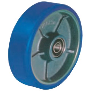 LAG Blue Polyurethane Trolley Wheel 350 kg Load Capacity, 100mm Diameter, 40mm Width, Cast Iron Hub with Ball Bearing 37007CC