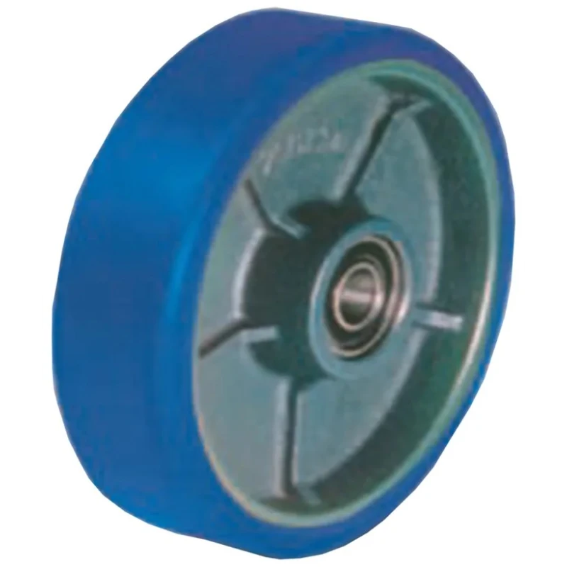 LAG Blue Polyurethane Trolley Wheel 350 kg Load Capacity, 100mm Diameter, 40mm Width, Cast Iron Hub with Ball Bearing 37007CC