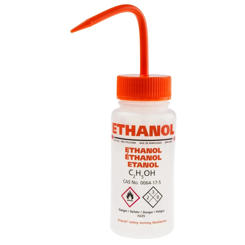 RS PRO 250ml Polyethylene Wide Neck Wash Bottle Laboratory Bottle Orange Lid 838-6365