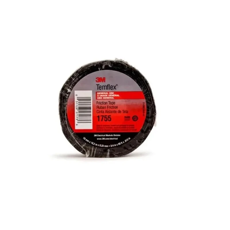3M 4910F Temflex 1755 Black Cloth Tape, Rubber Finish, 19.1mm Width x 18m Length 1755-3/4X60FT
