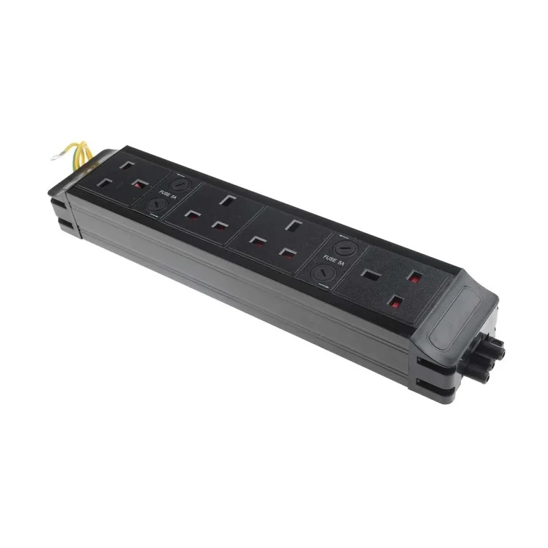 RS PRO 4 Gang Socket Bar, 0.15m Cable Type G Fused, Black, Switchable, 230 V 4 Port 839-9787
