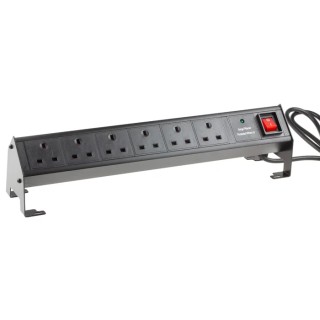 RS PRO 16A 6 Gang Power Distribution Unit Power Strip with 3m Cable Type G Surge Protection 839-9800
