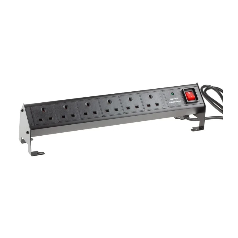 RS PRO 16A 6 Gang Power Distribution Unit Power Strip with 3m Cable Type G Surge Protection 839-9800