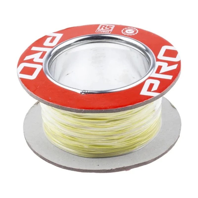 RS PRO Yellow 0.22 mm² Hook Up Wire 24 AWG 7/0.2 mm Silver Plated Copper Conductor PTFE Insulation 100 m 300V 200°C 841-7248