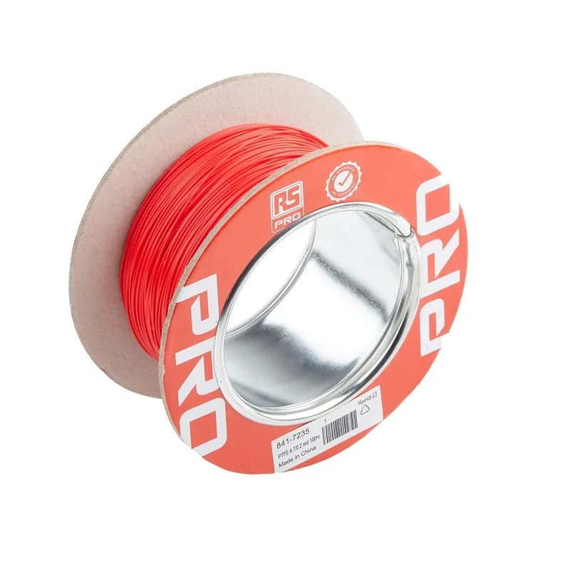 RS PRO Red 0.22 mm² 24 AWG Hook Up Wire 7/0.2 mm Core Strands 100 m PTFE Insulation 300V 200°C 841-7235