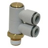 SMC KQ2 Series Pneumatic Fitting Male R 3/8 in Threaded-to-Tube Push-in 3mm 90° Elbow KQ2VD08-03AS
