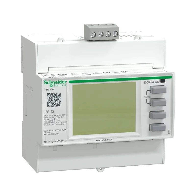 Schneider Electric PM3200 Series 1, 3 Phase Digital LCD Energy Meter with Pulse Output METSEPM3250