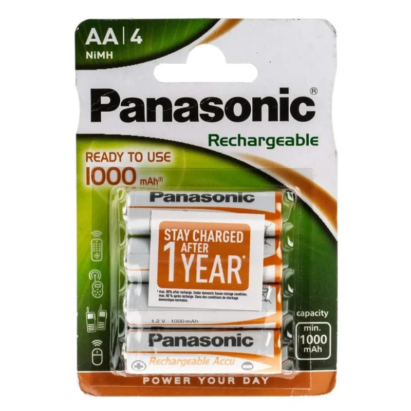 Panasonic AA Nickel Metal Hydride Rechargeable Battery 1 Ah 1.2 V Pack of 4 HHR-3LVE/4BC