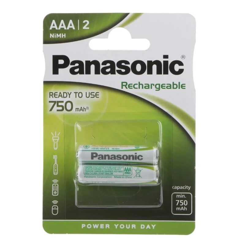 Panasonic NiMH Rechargeable AAA Battery 750 mAh 1.2 V HHR-4MVE/2BC