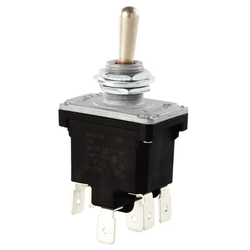 Honeywell Technologies Toggle Switch, Panel Mount, On-Off-On, DPDT, Tab Terminal, 18A, 277V AC, IP68/IP67, Series NT 2NT91-7