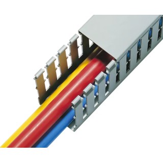 HellermannTyton Grey Wide Slot Cable Trunking 15mm Width x 30mm Depth x 2m Length PVC Self-Extinguishing HTWD-PW W15mm