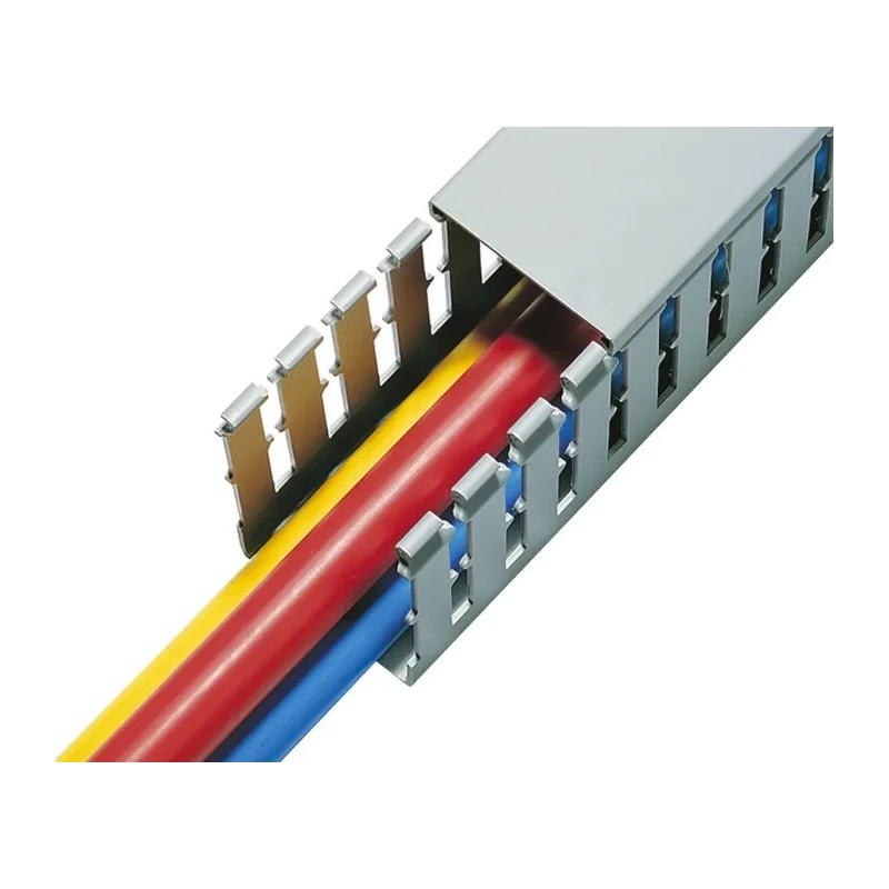 HellermannTyton Grey Wide Slot Cable Trunking 15mm Width x 30mm Depth x 2m Length PVC Self-Extinguishing HTWD-PW W15mm