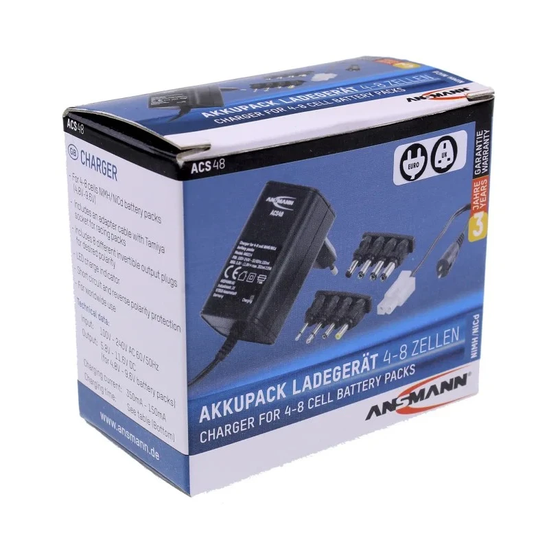 Ansmann Battery Pack Charger for 9.6V NiMH NiCd Battery Pack with UK EU Plug, 8 Cell 2012-3004