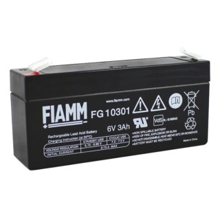 Fiamm Sealed Lead Acid Battery 6 V, 3 Ah, AGM Construction, Faston F1 Terminal FG10301