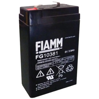 Fiamm Sealed Lead Acid Battery, 6 V, 3.8 Ah, Faston F1 Terminal, AGM Construction FG10381