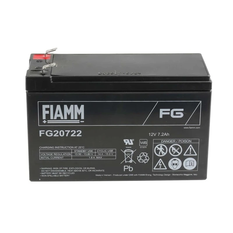 Fiamm 12 V Sealed Lead Acid Battery 7.2 Ah Faston F2 Termination AGM Construction 65mm x 100mm FG20722