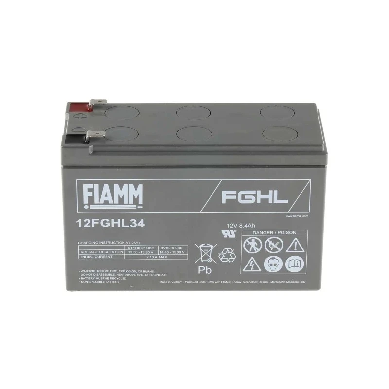 Fiamm 12 V Faston F2 Sealed Lead Acid Battery 8.4 Ah AGM Flame Resistant Cyclic Application 12FGHL34