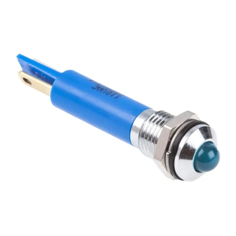 RS PRO Blue Panel Mount Indicator 110V AC 6mA IP67 Prominent Bezel Silver 28.9mm IP67
