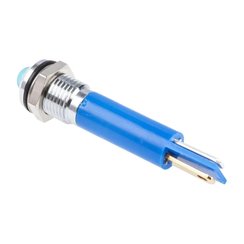 RS PRO Blue Panel Mount Indicator 110V AC 6mA IP67 Prominent Bezel Silver 28.9mm IP67