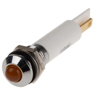RS PRO Orange Panel Mount Indicator, 110V AC, 6mA, IP67 Sealed, Silver Prominent Bezel 846-2718