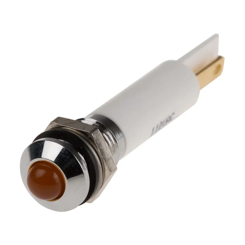 RS PRO Orange Panel Mount Indicator, 110V AC, 6mA, IP67 Sealed, Silver Prominent Bezel 846-2718