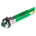 RS PRO Green Panel Mount Indicator Prominent Bezel Silver, 220V AC, 3mA, IP67 846-2825