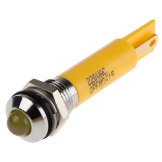 RS PRO Yellow Panel Mount Indicator 220V AC 3mA IP67 Prominent Bezel 846-2829