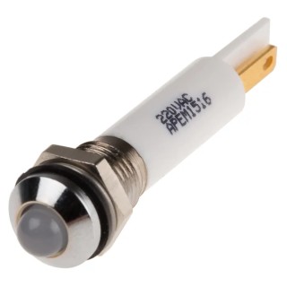 RS PRO White Panel Mount Indicator 220V AC 3mA IP67 Prominent Silver Bezel 846-2835