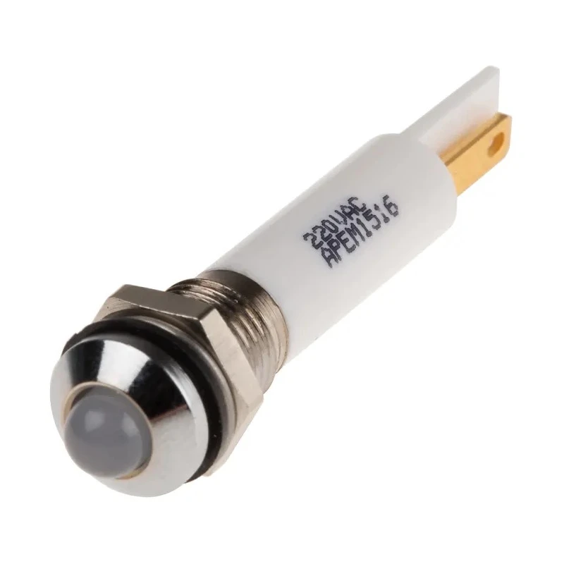 RS PRO White Panel Mount Indicator 220V AC 3mA IP67 Prominent Silver Bezel 846-2835