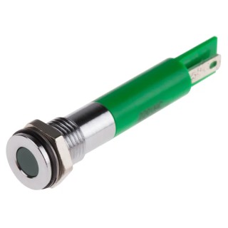 RS PRO Green Panel Mount Indicator 220V AC 3mA IP67 Flush Bezel Silver 846-2904