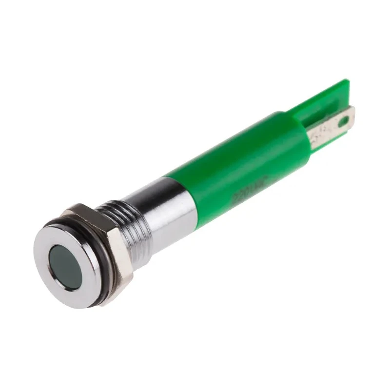 RS PRO Green Panel Mount Indicator 220V AC 3mA IP67 Flush Bezel Silver 846-2904