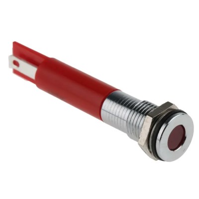 RS PRO Red Panel Mount Indicator 220V AC 3mA IP67 Flush Silver Bezel IP67