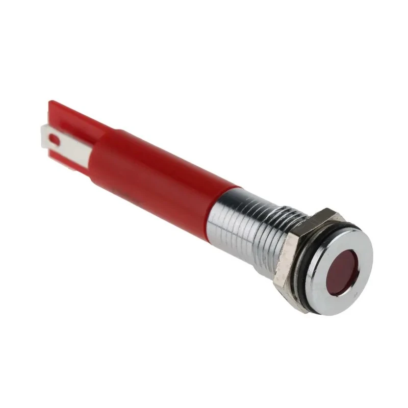 RS PRO Red Panel Mount Indicator 220V AC 3mA IP67 Flush Silver Bezel IP67