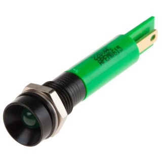 RS PRO Green Panel Mount Indicator 220V AC 3mA IP67 Recessed IP67