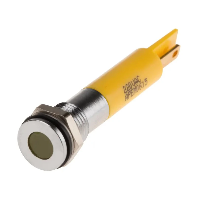 RS PRO Yellow Panel Mount Indicator 220V ac 3mA IP67 Flush Bezel Silver IP67