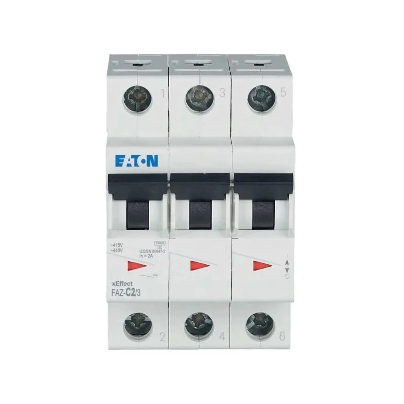 Eaton xEffect Miniature Circuit Breaker 3-Pole 2A Type C 415V AC 10kA Breaking Capacity 278861 FAZ-C2/3