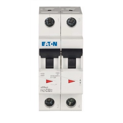 Eaton xEffect Miniature Circuit Breaker, 2-Pole, 32A, Type C, 415V AC, 96V DC, 10 kA Breaking Capacity 278763 FAZ-C32/2