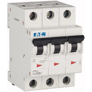 Eaton xEffect Miniature Circuit Breaker 3-Pole 20A Type D 415V AC 10 kA Breaking Capacity 278897 FAZ-D20/3