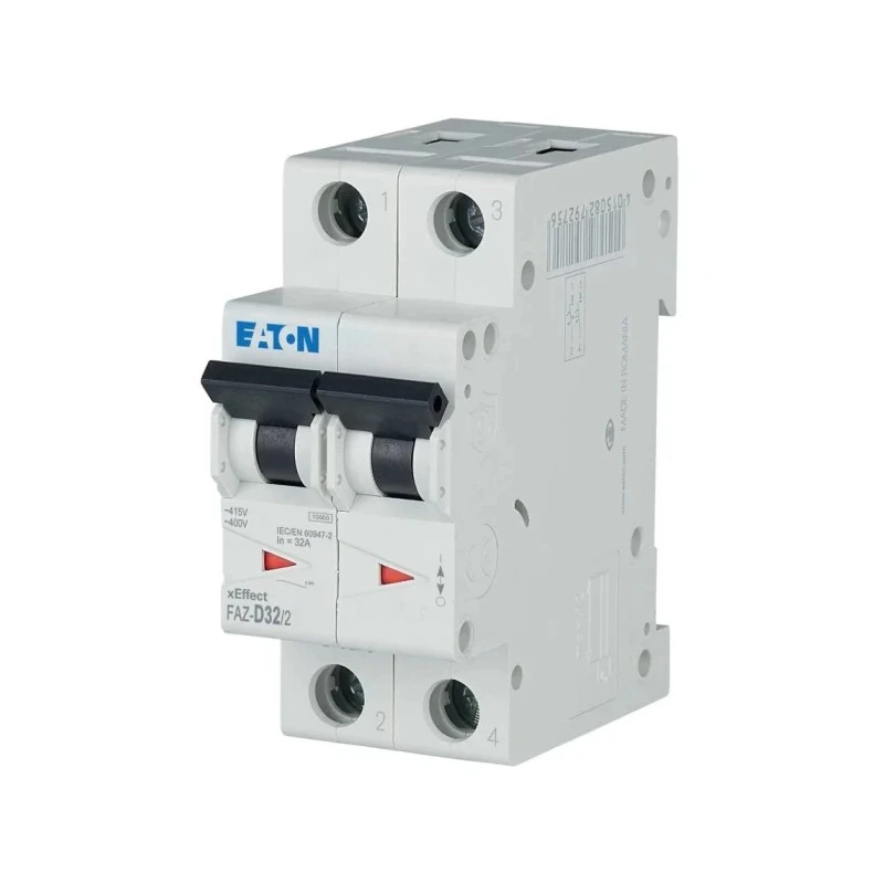 Lovato Electric Miniature Circuit Breaker, 2-Pole, 32A Current Rating, Type D Tripping, 415V AC, 10 kA 278786 FAZ-D32/2